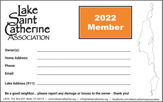 Lake St. Catherine Association 2022 Membership Window Card