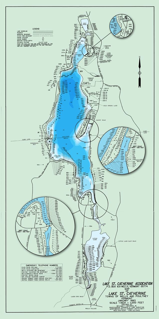 Map of Lake St. Catherine - January 1993 - Prepared for the LSCA by Benjamin F. Richards, Jr. 