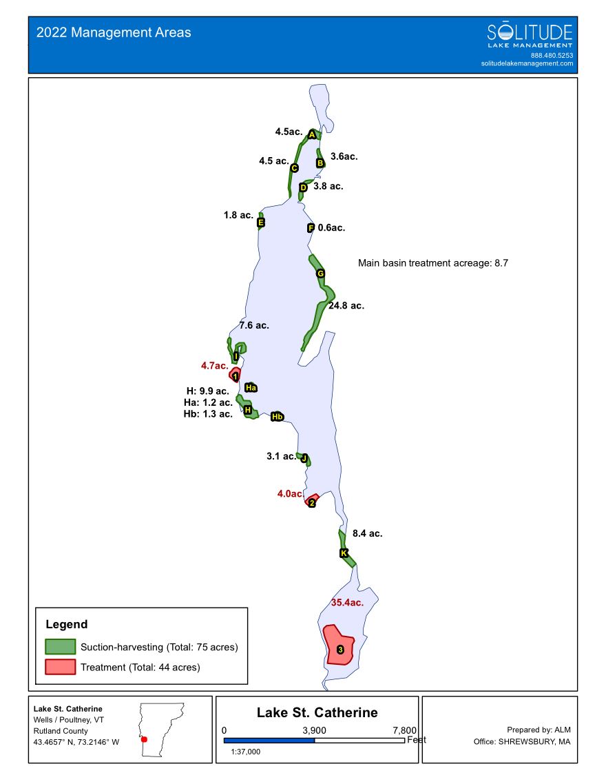 2022 Lake St. Catherine Milfoil Management Map