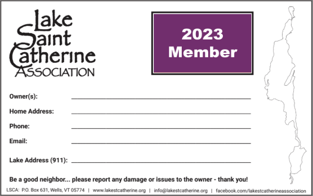 Lake St. Catherine Association - 2023 Membership Window Card