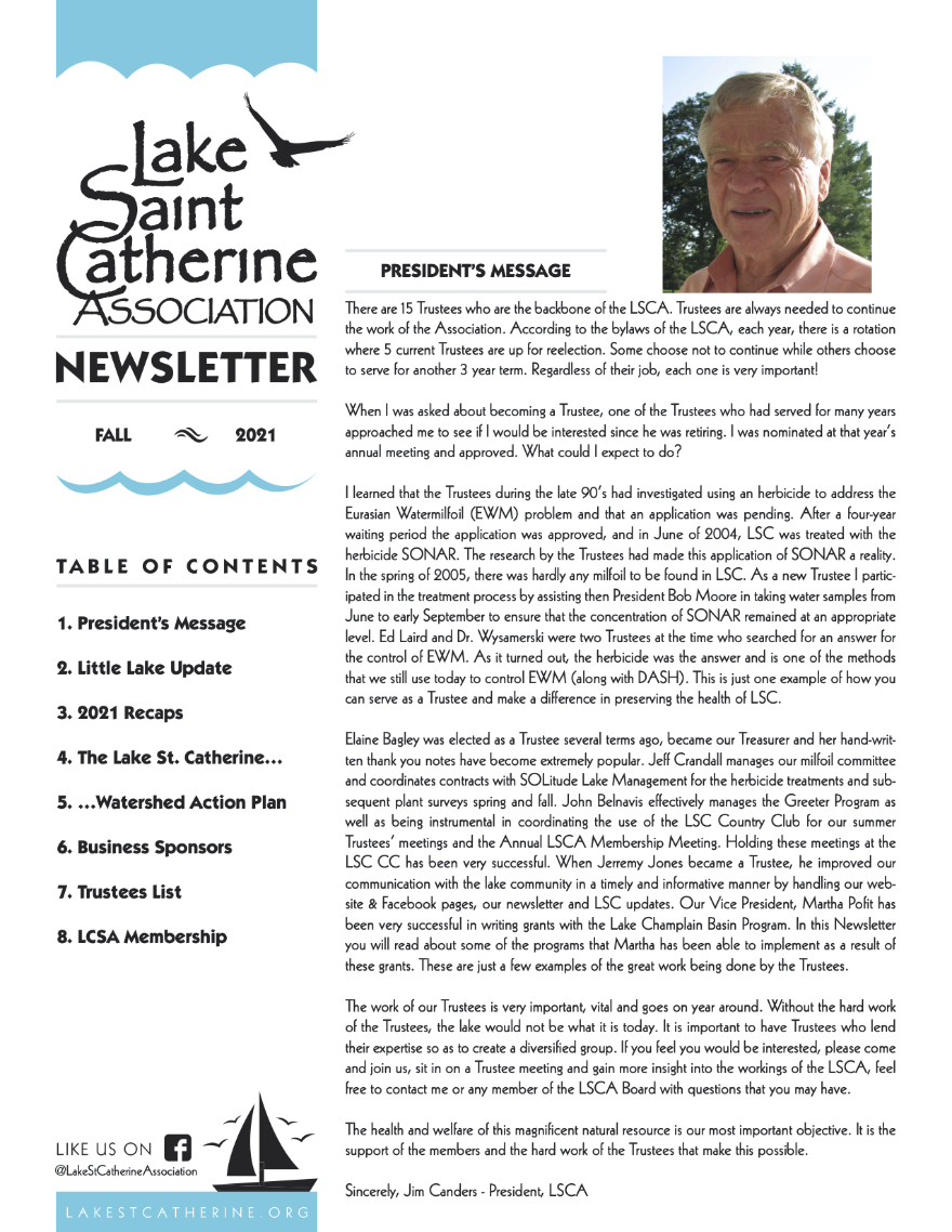 The Lake St. Catherine Association's Fall 2021 Newsletter