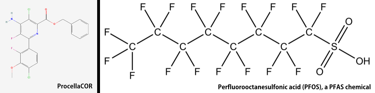 To help you see the difference in comparing the chemical composition and structure of ProcellaCOR and a PSAS chemical, please take a look at these diagrams.