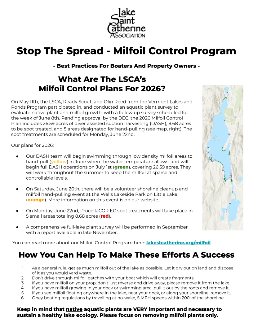 Lake St. Catherine Association 2026 Stop The Spread Flyer