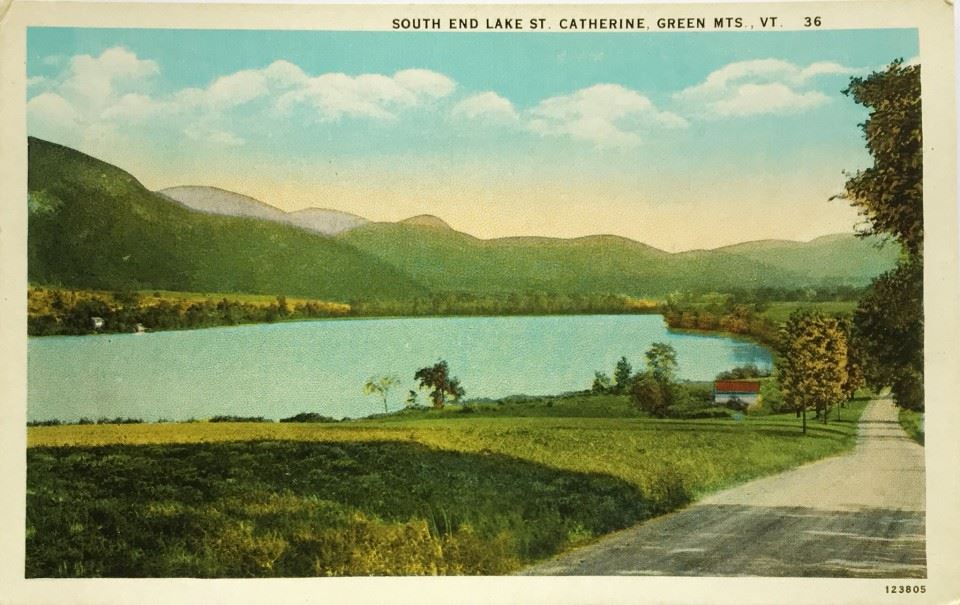 A postcard showing the south end of Lake St. Catherine, Little Lake.