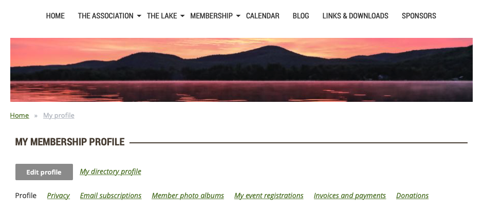 Lake St. Catherine Association website membership profile screen